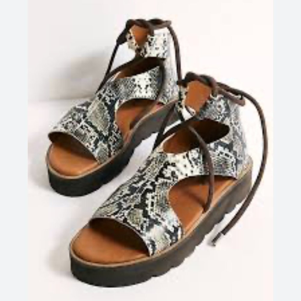 Free People Aubry Wrap Platform Sandals Women's Patent Snakeskin Back Zip Size 9
